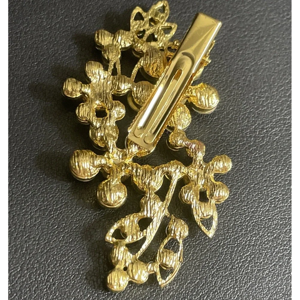 Rhinestone Floral Clip Gold Tone for Hair Dress‎ Scarf Flower Faux Pearl